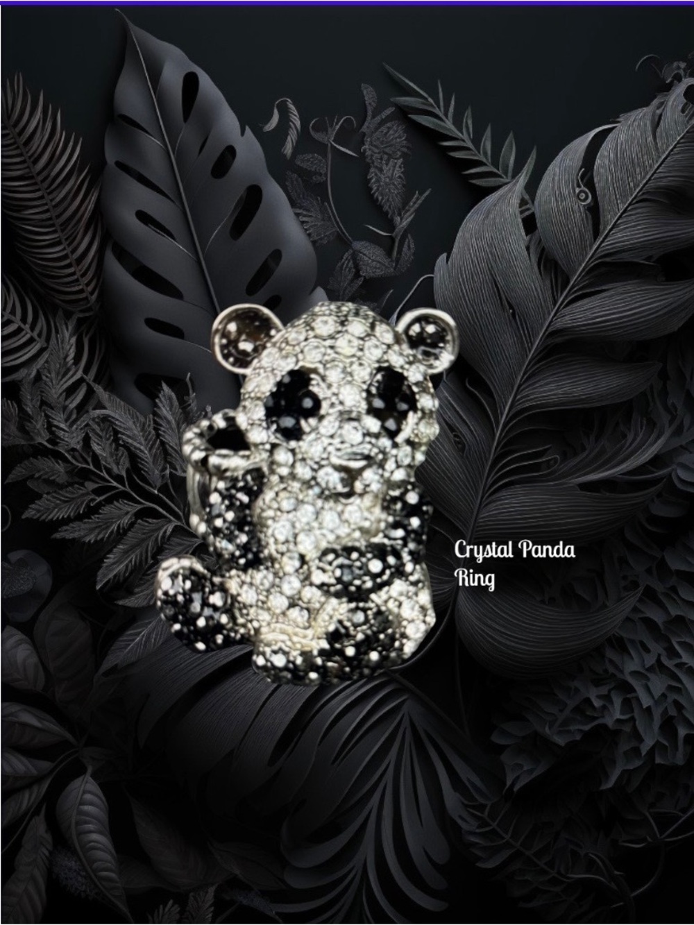 Crystal Panda Bear Adjustable Band Ring